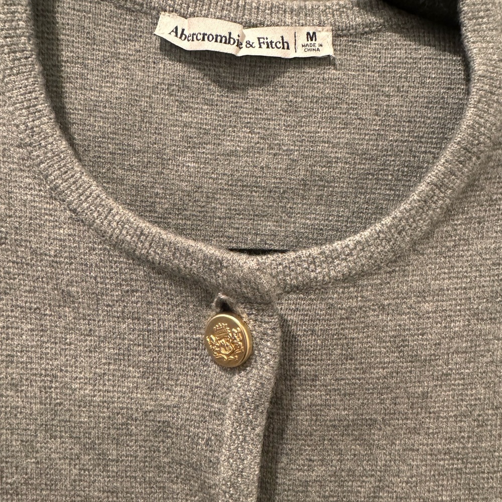 Abercrombie & Fitch GREY LuxeLoft Crew Sweater Jacket Cardigan Gold buttons - Picture 3 of 6